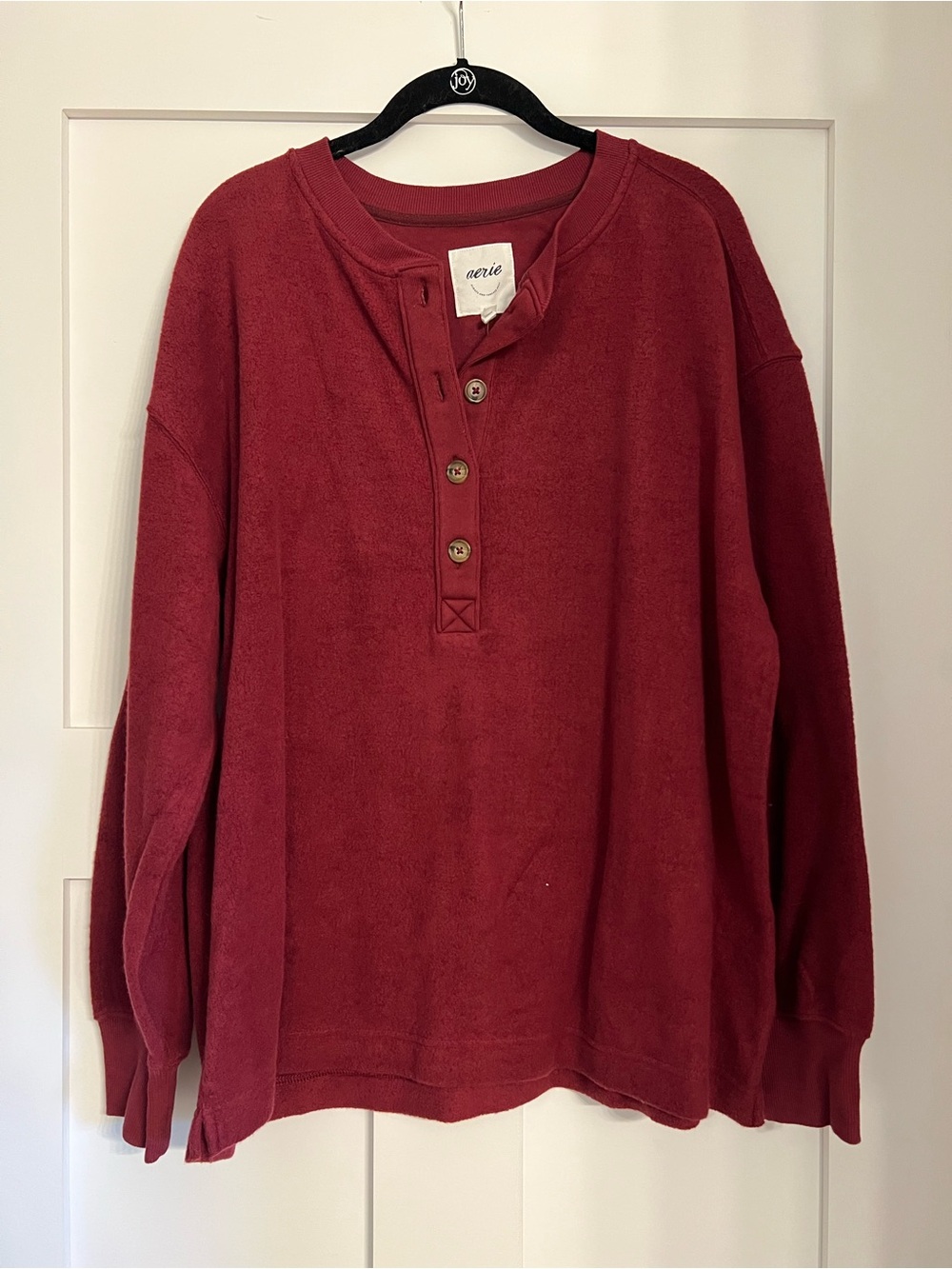aerie Burgundy Henley Button Pullover Sweatshirt